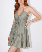 Vyla™ Halter V-Neck Tiered Mini Dress
