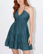 Vyla™ Halter V-Neck Tiered Mini Dress
