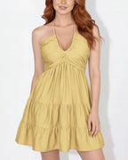 Vyla™ Halter V-Neck Tiered Mini Dress