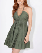 Vyla™ Halter V-Neck Tiered Mini Dress