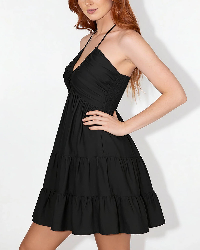 Vyla™ Halter V-Neck Tiered Mini Dress