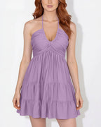 Vyla™ Halter V-Neck Tiered Mini Dress