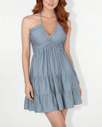 Vyla™ Halter V-Neck Tiered Mini Dress