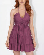 Vyla™ Halter V-Neck Tiered Mini Dress
