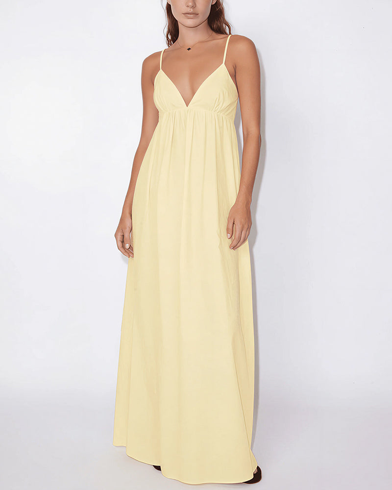 Vyla™ Sun-Kissed V-Neck Backless Maxi Slip Dress