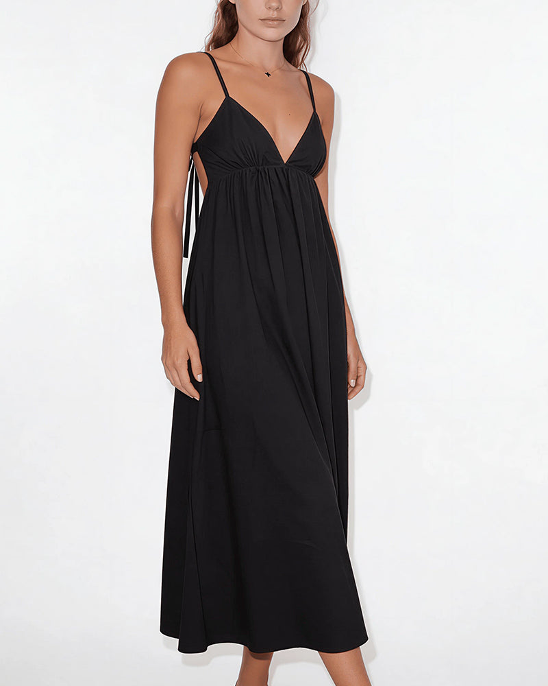 Vyla™ Sun-Kissed V-Neck Backless Maxi Slip Dress