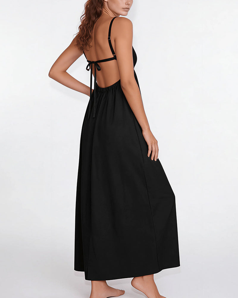 Vyla™ Sun-Kissed V-Neck Backless Maxi Slip Dress