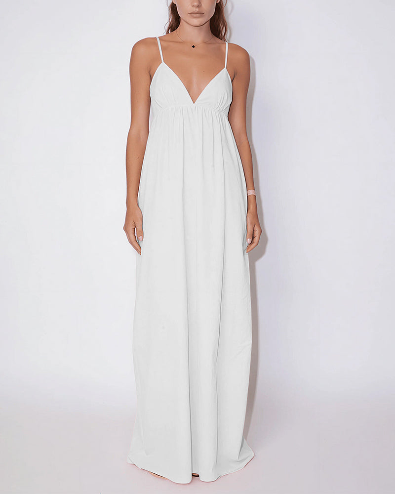 Vyla™ Sun-Kissed V-Neck Backless Maxi Slip Dress