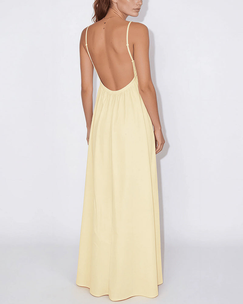 Vyla™ Sun-Kissed V-Neck Backless Maxi Slip Dress