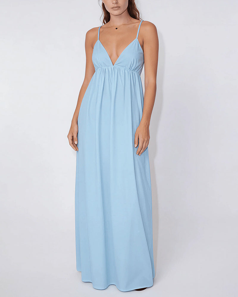Vyla™ Sun-Kissed V-Neck Backless Maxi Slip Dress