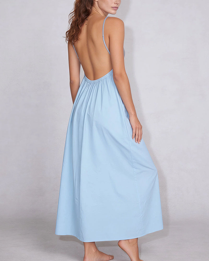 Vyla™ Sun-Kissed V-Neck Backless Maxi Slip Dress