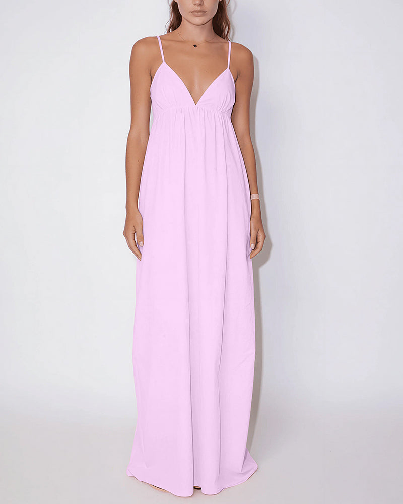 Vyla™ Sun-Kissed V-Neck Backless Maxi Slip Dress