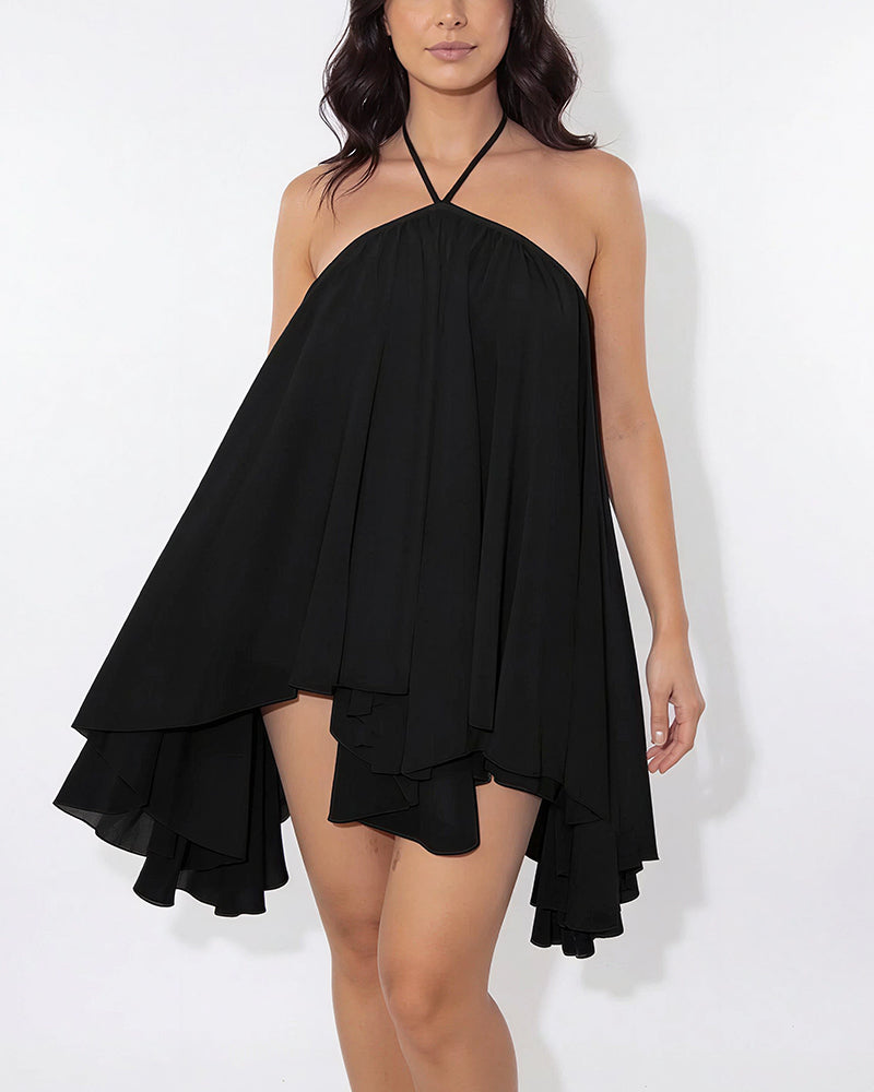 Vyla™ Halter Neck Tiered Mesh Mini Dress
