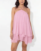 Vyla™ Halter Neck Tiered Mesh Mini Dress