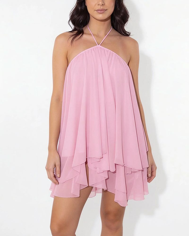Vyla™ Halter Neck Tiered Mesh Mini Dress