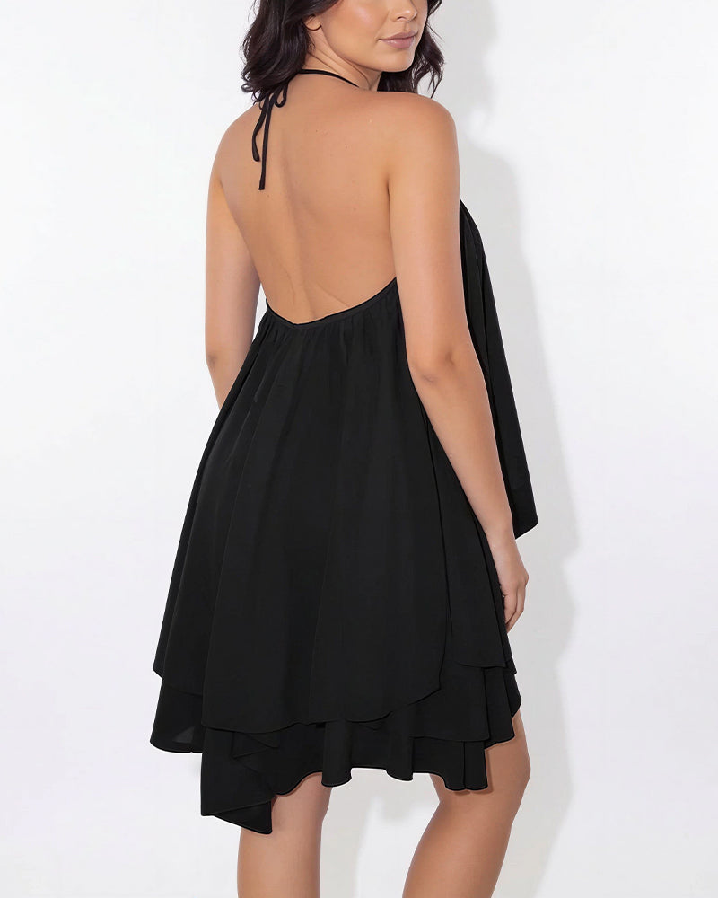 Vyla™ Halter Neck Tiered Mesh Mini Dress