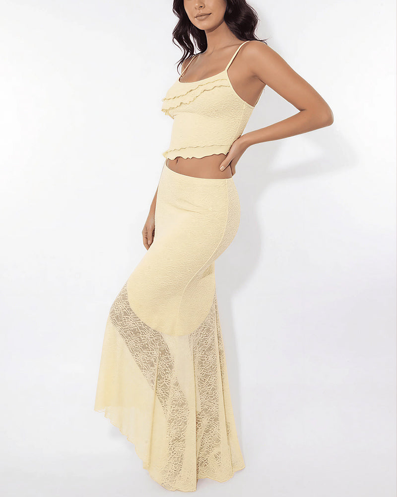 Vyla™ Romance Lace-Panel Asymmetrical Maxi Dresses Set
