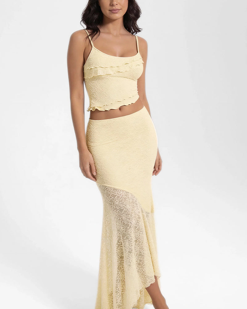 Vyla™ Romance Lace-Panel Asymmetrical Maxi Dresses Set