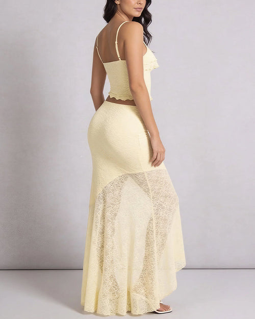 Vyla™ Romance Lace-Panel Asymmetrical Maxi Dresses Set