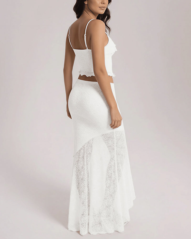 Vyla™ Romance Lace-Panel Asymmetrical Maxi Dresses Set
