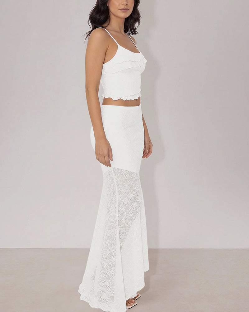 Vyla™ Romance Lace-Panel Asymmetrical Maxi Dresses Set