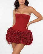 Vyla™ Strapless Boned Bustier & 3D Rose Mini Skirt