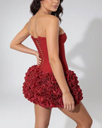 Vyla™ Strapless Boned Bustier & 3D Rose Mini Skirt