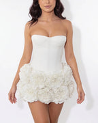 Vyla™ Strapless Boned Bustier & 3D Rose Mini Skirt