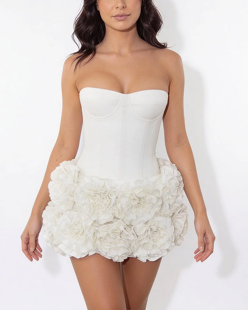 Vyla™ Strapless Boned Bustier & 3D Rose Mini Skirt