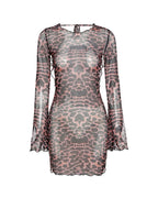 Vyla™ Wild Instinct Sheer Leopard Open Back Mini Dress