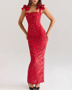 Vyla™ Enchanting Lace Bow-Strap Bodycon Maxi Dress