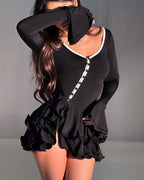 Vyla™ V-Neck Button-Down Ruffle Mini Dress With Flared Sleeves