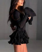 Vyla™ V-Neck Button-Down Ruffle Mini Dress With Flared Sleeves