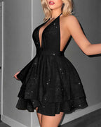 Vyla™ Starlit Glamour Deep-V Ruffle Mini Dress