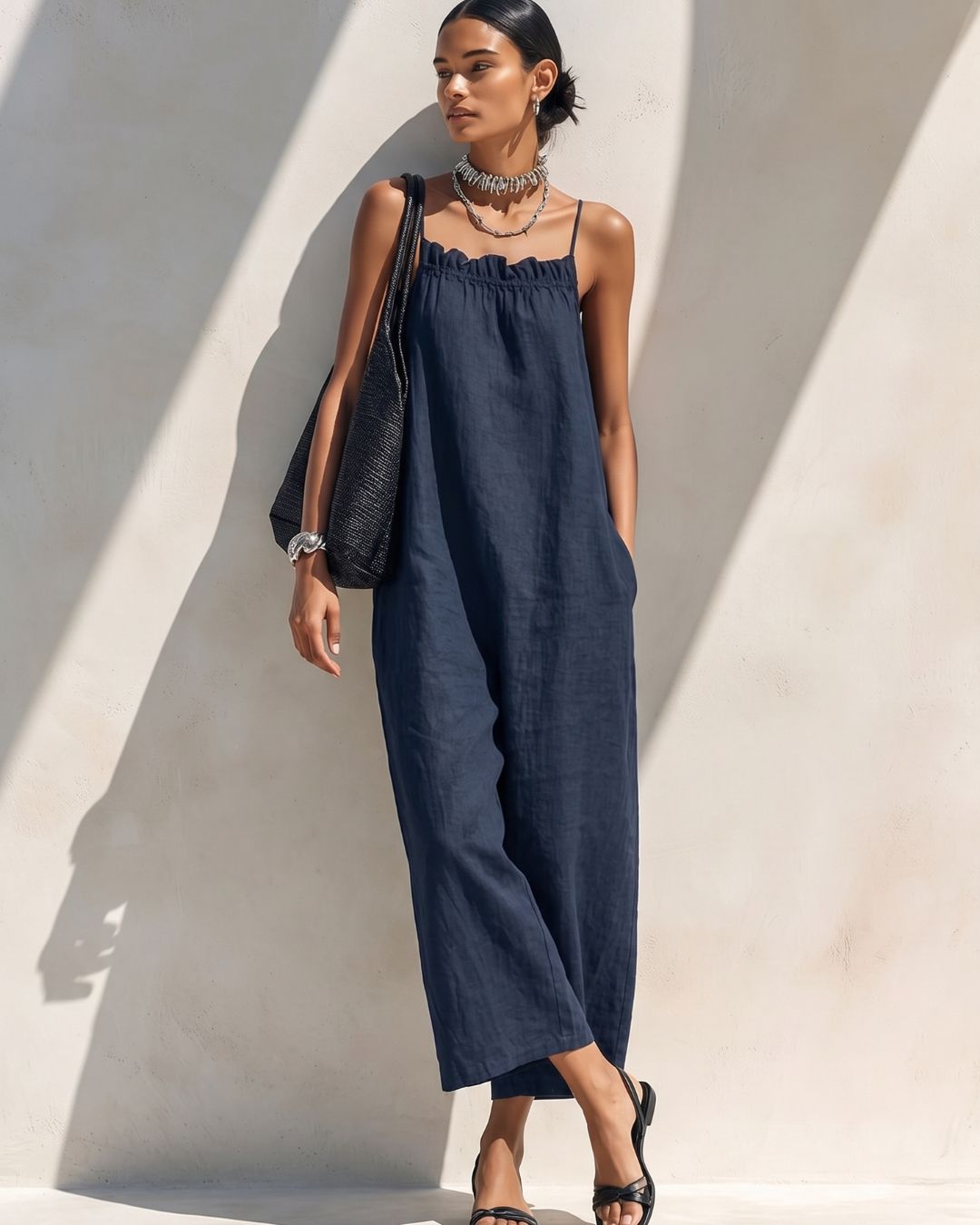 Vyla™ Minimalist Ruffle Neck Cami Maxi Dress