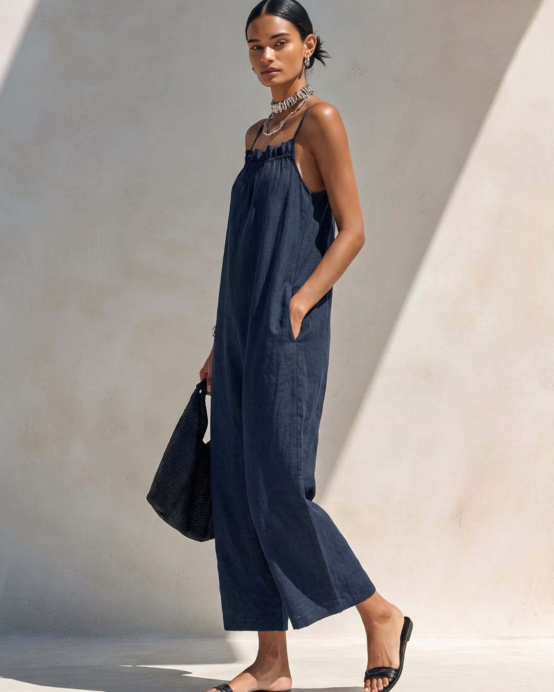 Vyla™ Minimalist Ruffle Neck Cami Maxi Dress