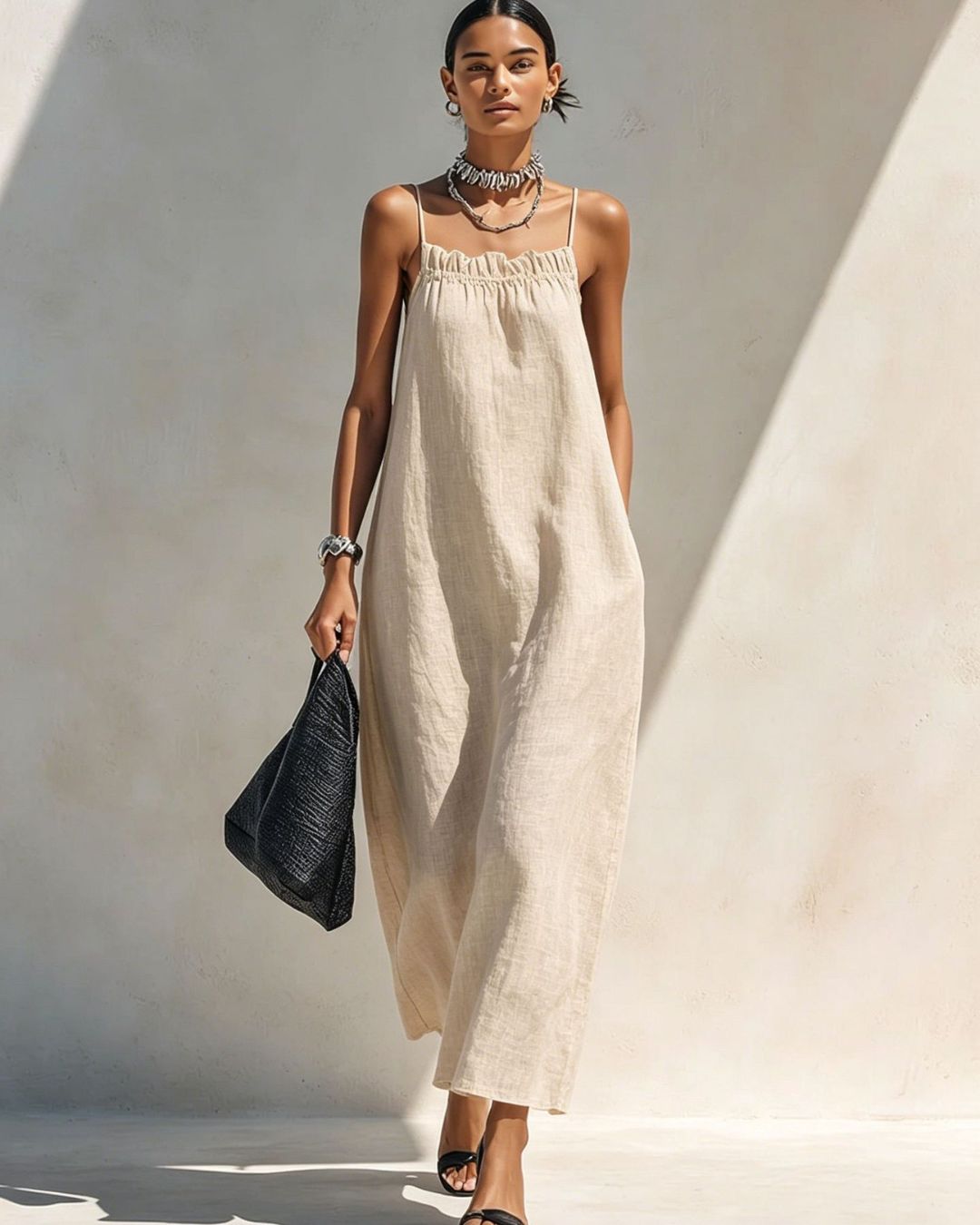 Vyla™ Minimalist Ruffle Neck Cami Maxi Dress