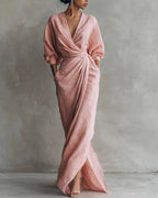 Vyla™ Elegant Deep V-Neck Draped Wrap Maxi Dress