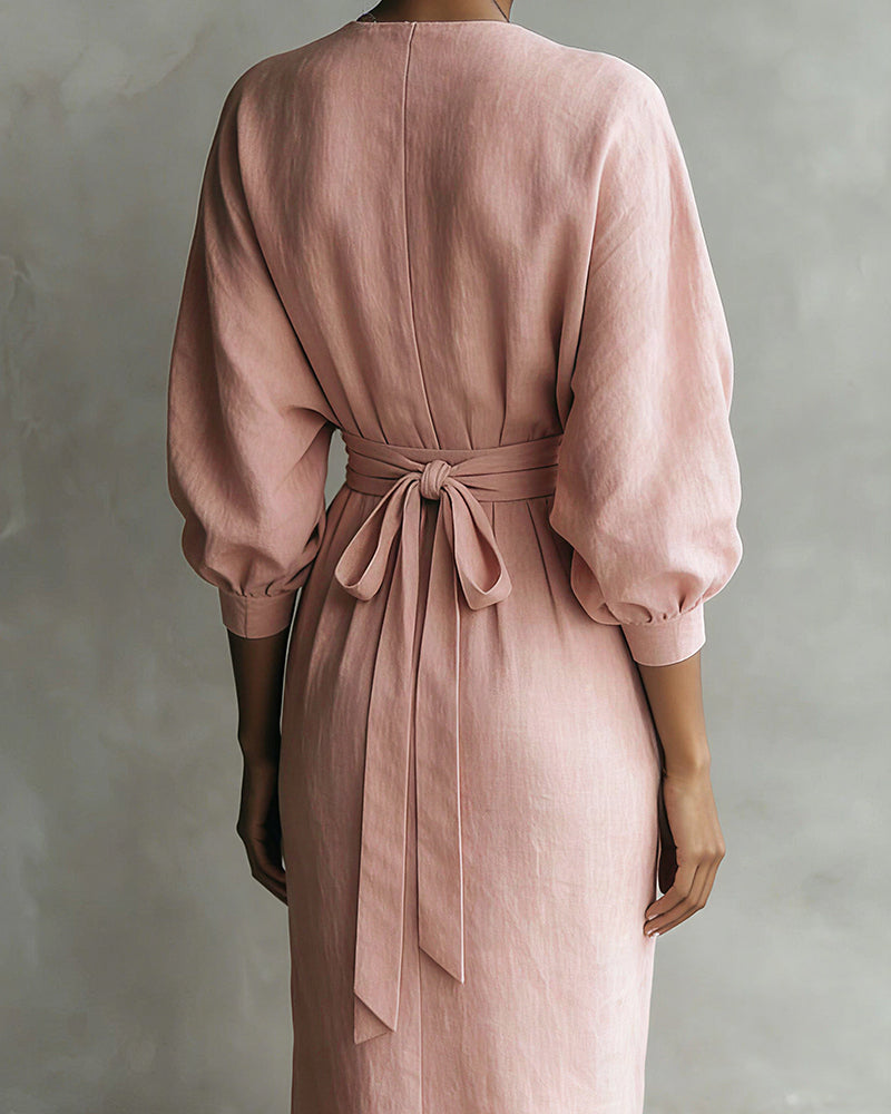 Aloveta™ Elegant Deep V-Neck Draped Wrap Maxi Dress