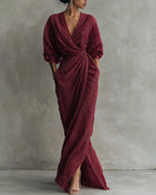 Vyla™ Elegant Deep V-Neck Draped Wrap Maxi Dress