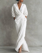 Vyla™ Elegant Deep V-Neck Draped Wrap Maxi Dress