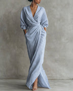 Vyla™ Elegant Deep V-Neck Draped Wrap Maxi Dress