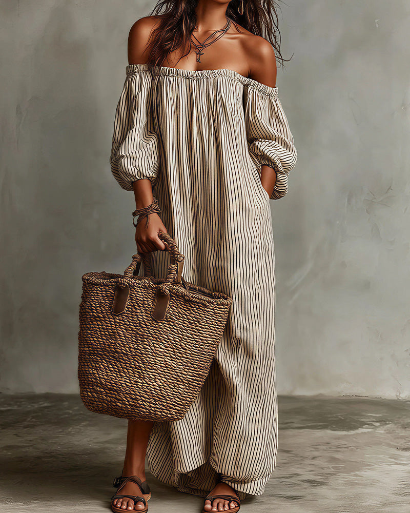 Vyla™ Striped Off-Shoulder Linen Resort Maxi Dress