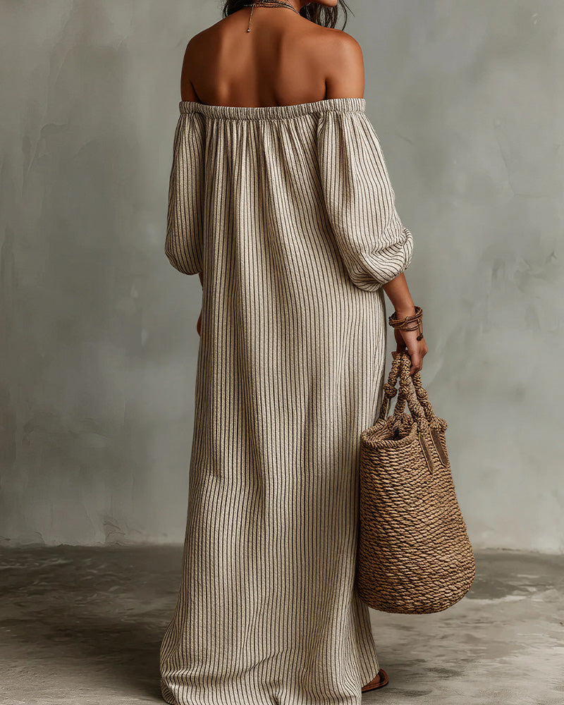 Vyla™ Striped Off-Shoulder Linen Resort Maxi Dress
