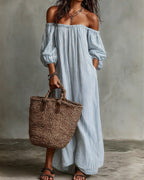 Vyla™ Striped Off-Shoulder Linen Resort Maxi Dress