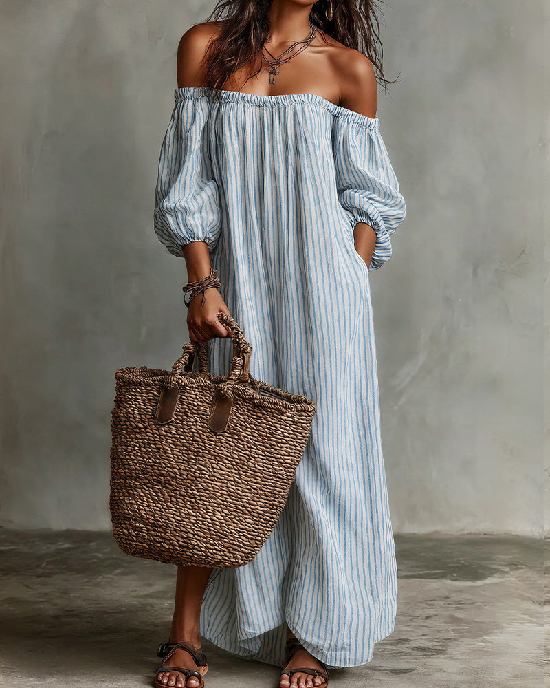 Vyla™ Striped Off-Shoulder Linen Resort Maxi Dress