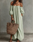 Vyla™ Striped Off-Shoulder Linen Resort Maxi Dress