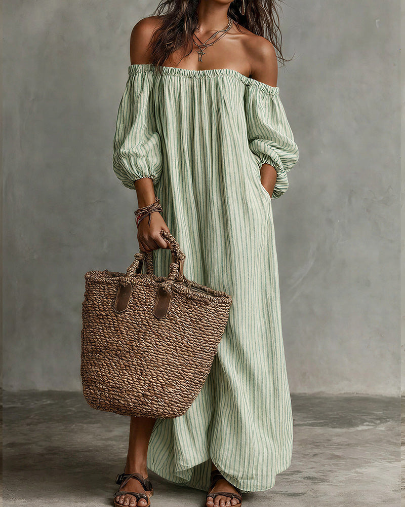 Vyla™ Striped Off-Shoulder Linen Resort Maxi Dress