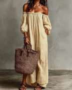 Vyla™ Striped Off-Shoulder Linen Resort Maxi Dress