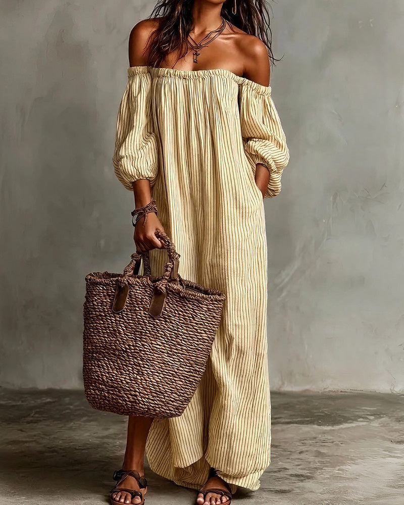 Vyla™ Striped Off-Shoulder Linen Resort Maxi Dress